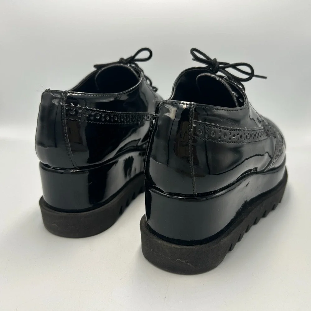 Platform Creeper Shoes Grunge Black Patent Leather Wingtip Chunky Womens 6